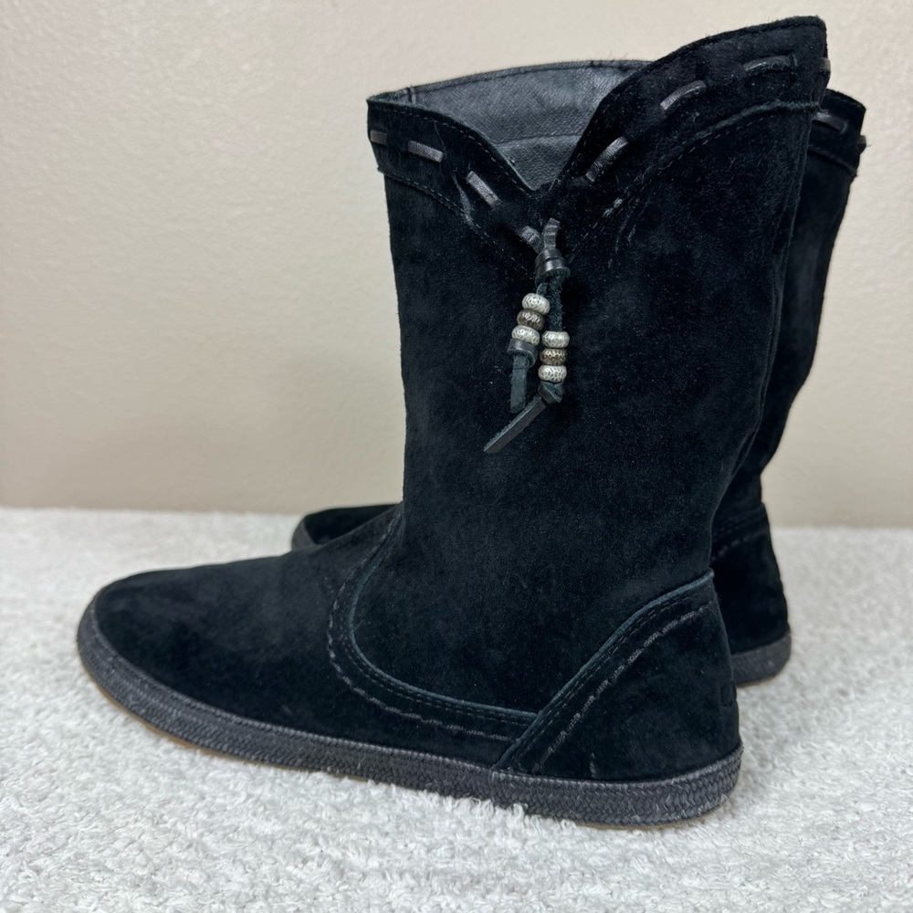 Ugg Laurin Mid Calf Suede Moccasin Boots Grounding Black Leather Suede - Picture 7 of 15